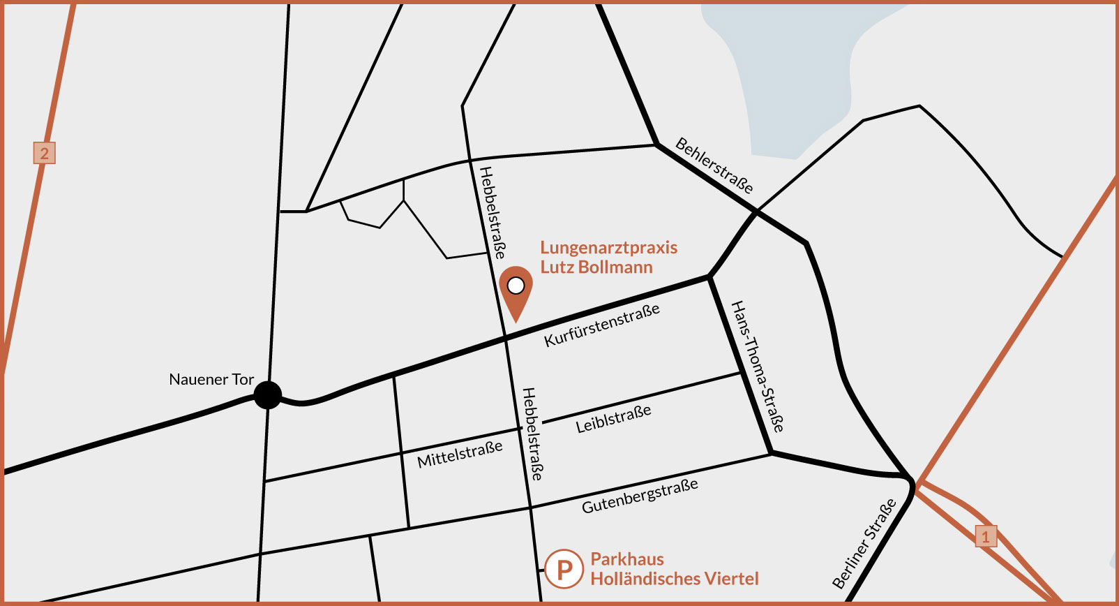 Anfahrtsskizze für Lungenarztpraxis in Potsdam, Lutz Bollmann